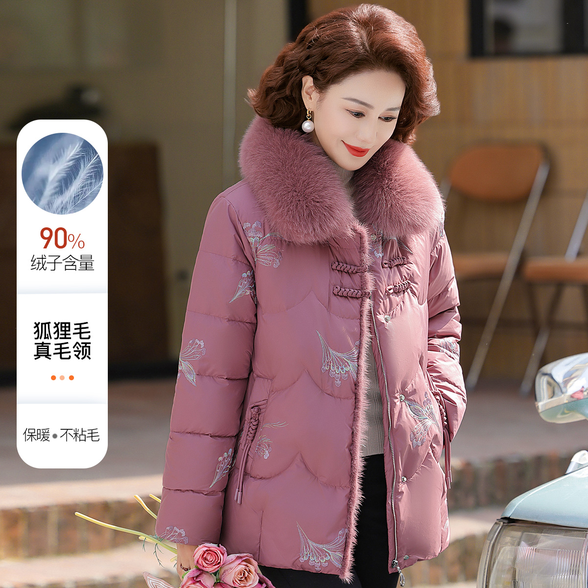 时尚中老年女装洋气毛领羽绒服秋冬气质妈妈装冬季加厚保暖大毛领