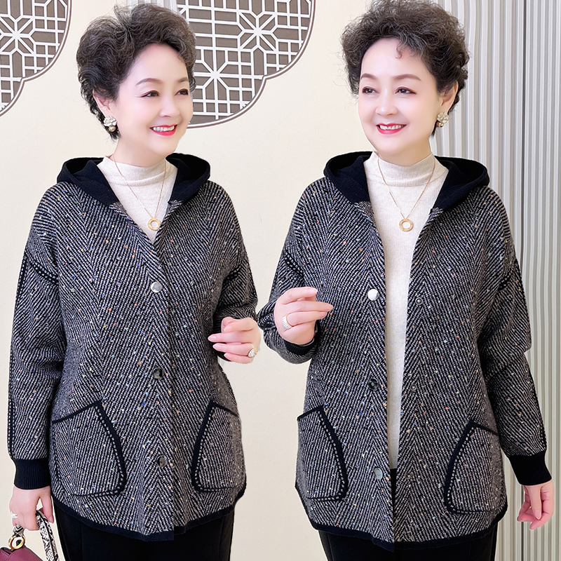 妈妈秋装针织开衫洋气外套冬保暖中老年女装春气质宽松厚毛衣上衣