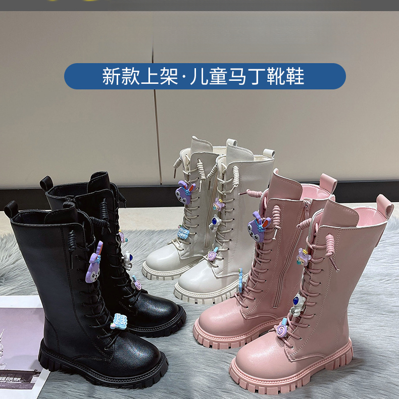 女童靴子儿童单靴2023新款秋冬加绒中大童长靴二棉高筒靴女孩皮靴