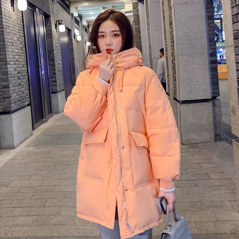 以纯白鸭绒羽绒服女中长款2023冬新款韩版面包服学生洋气百搭保暖