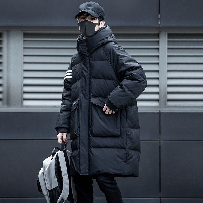 以纯羽绒服男士中长款2023年冬季新款条纹连帽宽松潮牌保暖休闲外