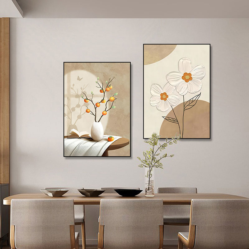 奶油风双联质感装饰画小清新质感高级感方形竖款客厅挂画背景墙
