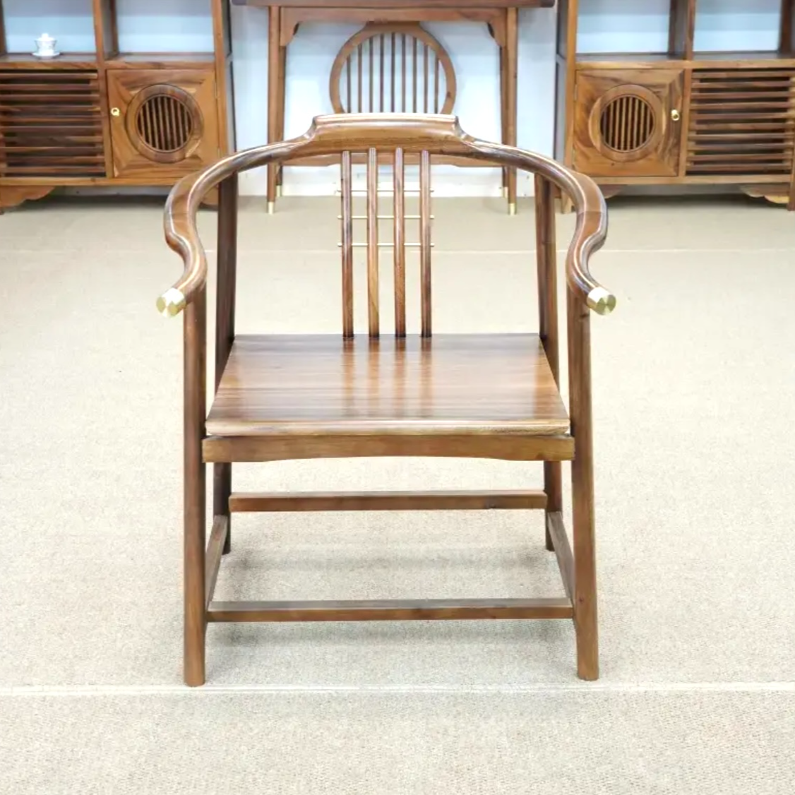 新中式禅悦客椅南美胡桃木全实木家具家用简约禅意阳台茶桌椅书房