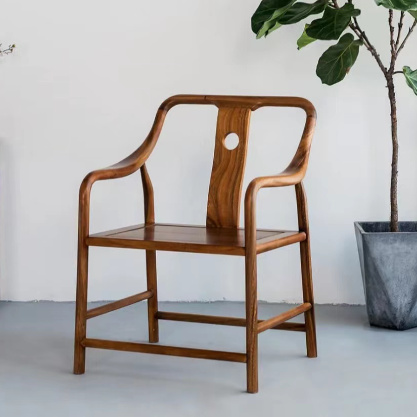 新中式北欧椅南美胡桃木全实木家具家用椅子靠背茶椅实木椅书椅