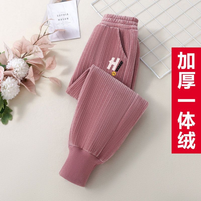【亏本促销】男女童加绒裤子秋冬外穿儿童运动裤加厚一体绒休闲裤