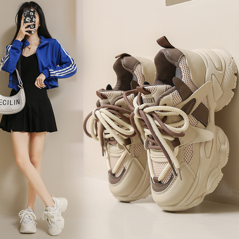 雅漾老爹鞋女2025春季网面透气网红厚底时尚百搭休闲运动女鞋