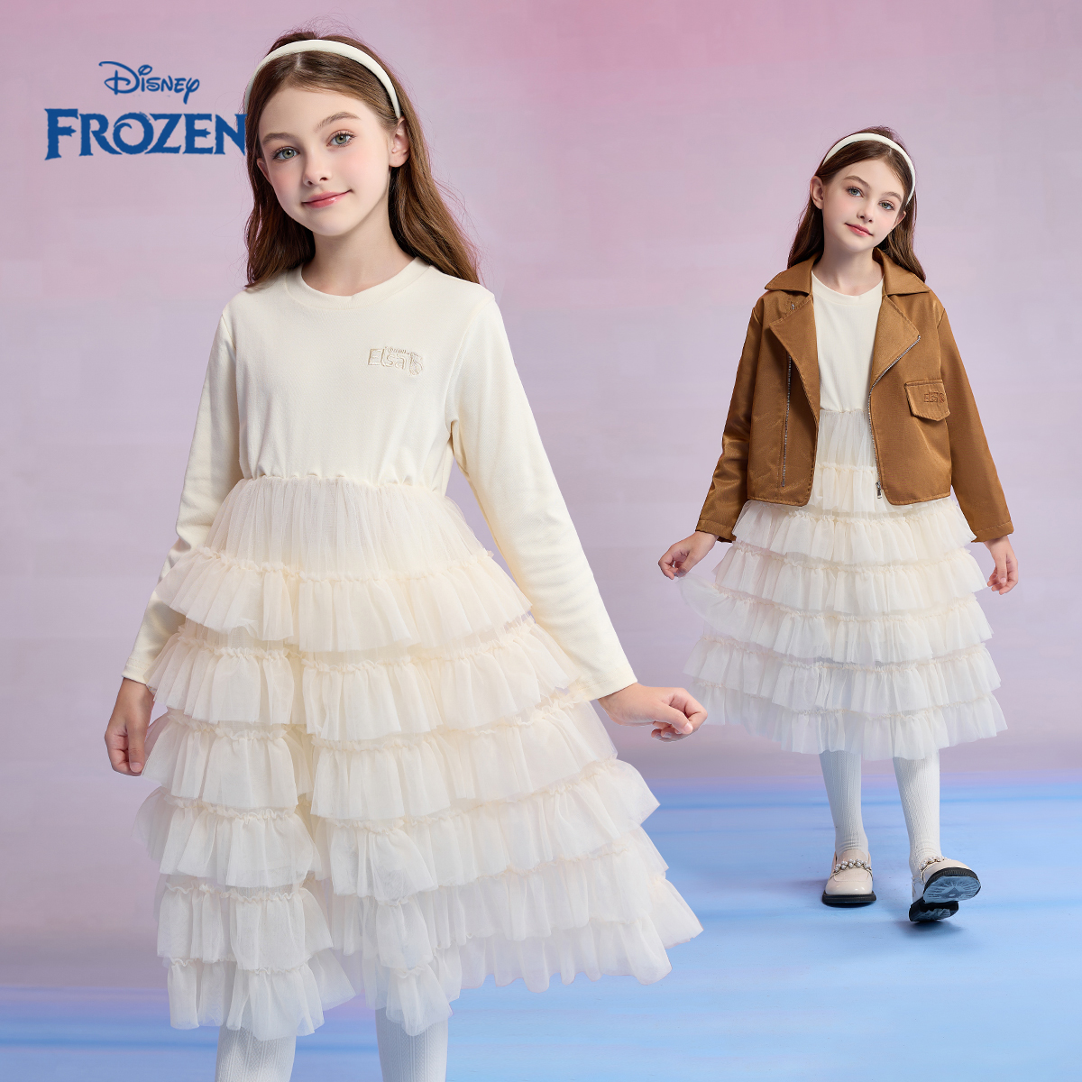 Disney/迪士尼冰雪奇缘秋季新款女童洋气连衣裙套装中大童休闲服