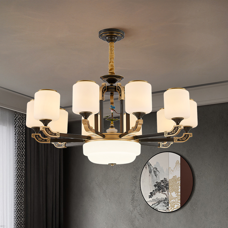 新中式吊灯客厅灯中国风禅意铁艺家用大厅餐厅灯具创意珐琅彩新款