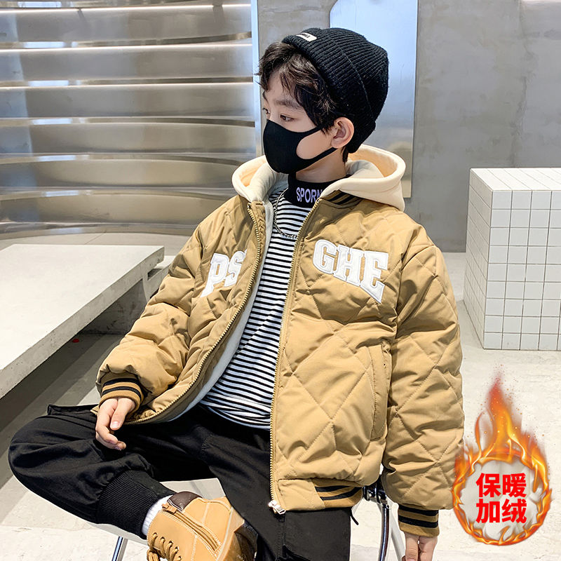 男童冬季外套加绒加厚儿童棒球服连帽棉服新款洋气中大