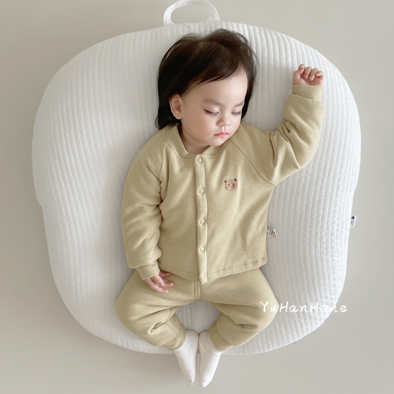 【染纱套装】夹薄棉加厚分体家居服睡衣贴身打底婴儿彩棉内衣秋冬