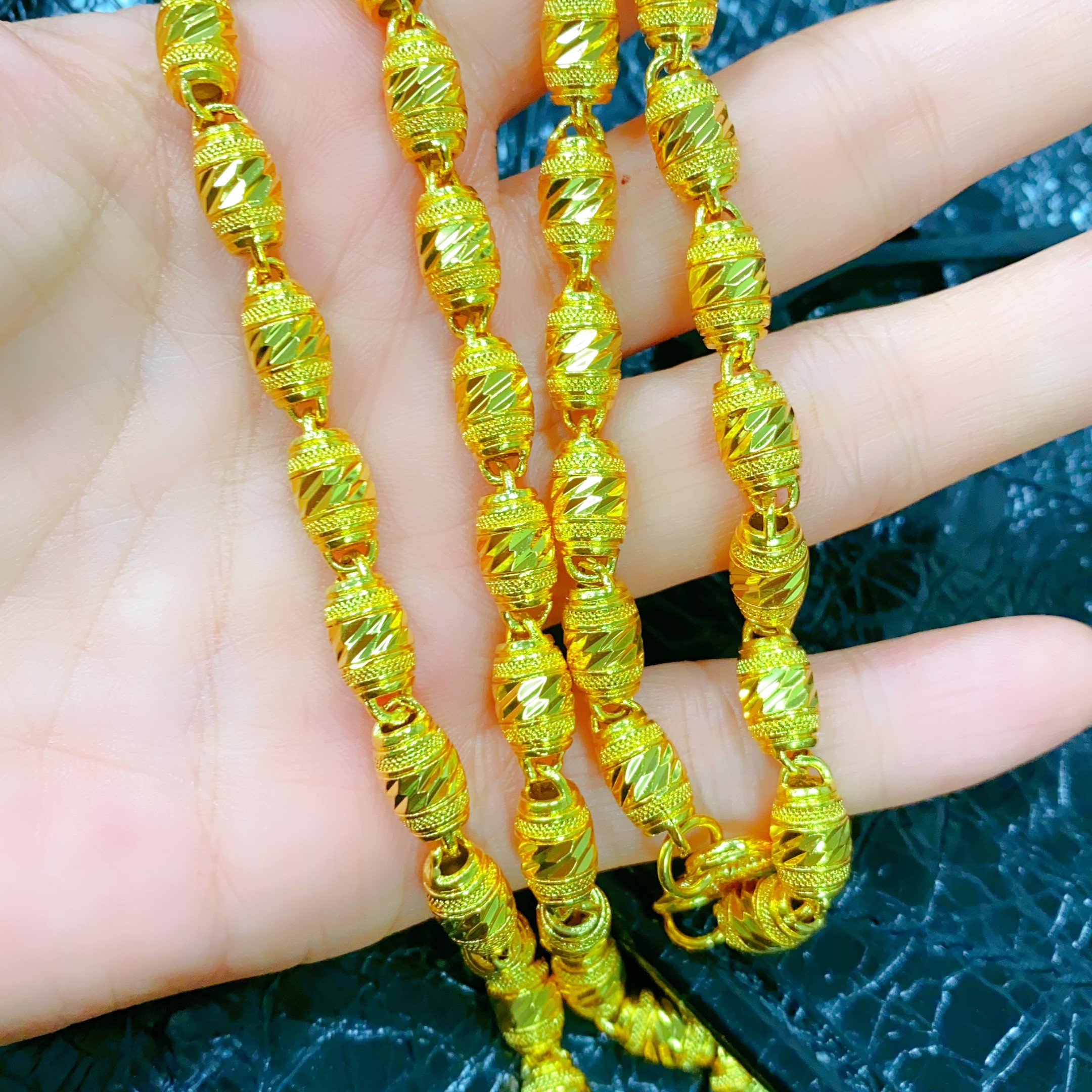 铜合金项链 【一立金沙 YLJS】 铜合金 桶珠项链刻花