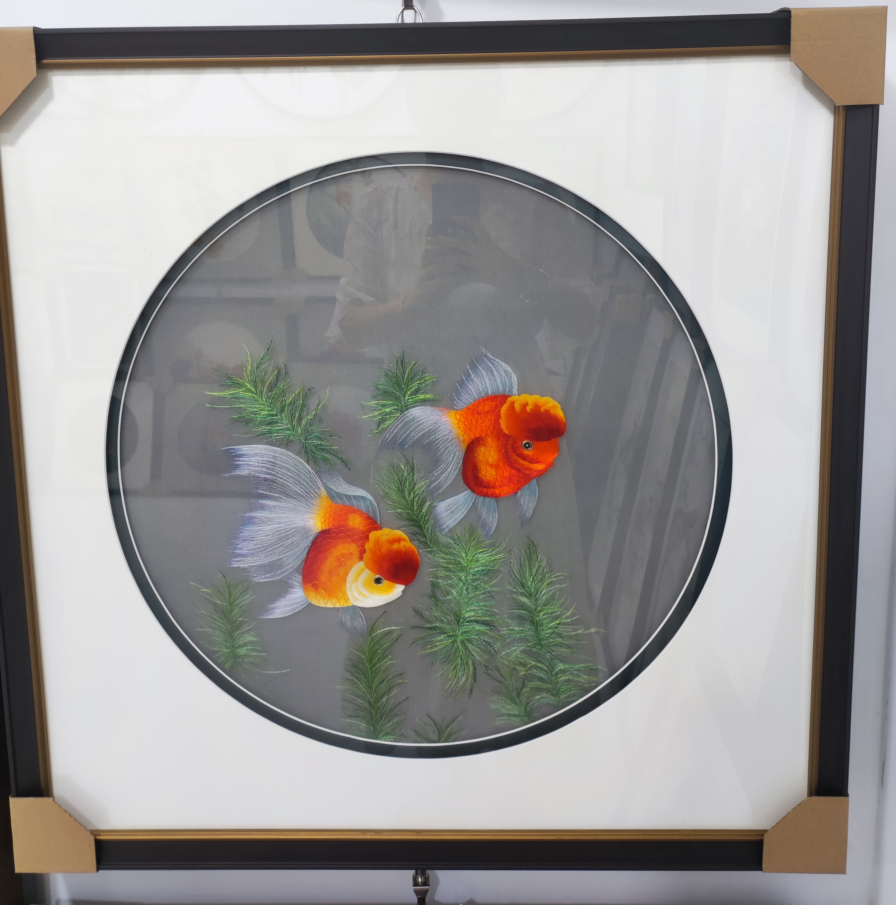精品手工苏金鱼鸿运当头外框尺寸69x69cm