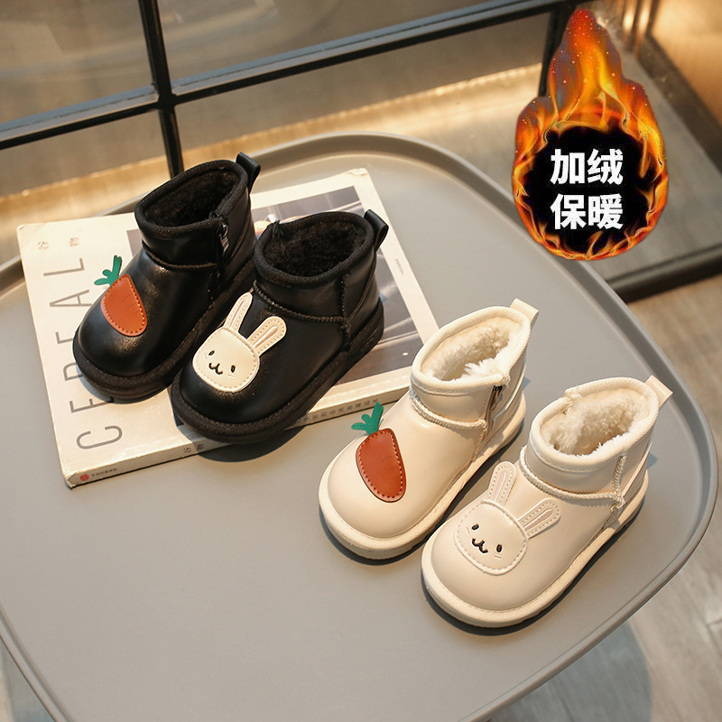 儿童2023冬季男女宝宝软底小童雪地靴加绒加厚棉鞋保暖防滑学步鞋
