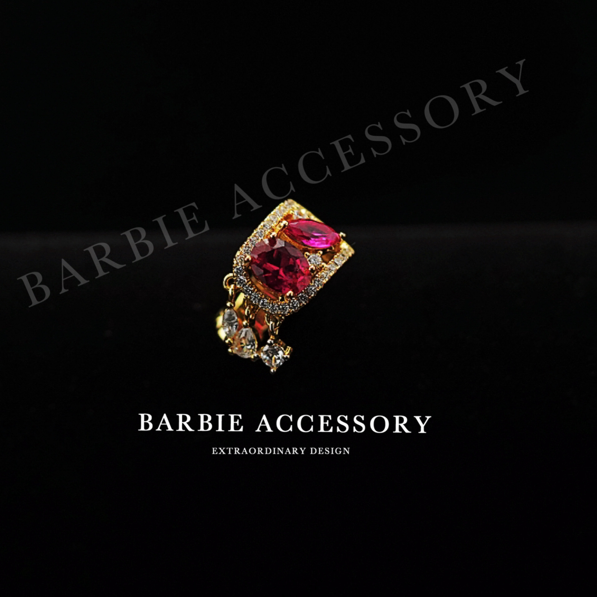 铜合金合成锆石戒指 【双滴玫红】法式中古轻奢设计款高级感戒指