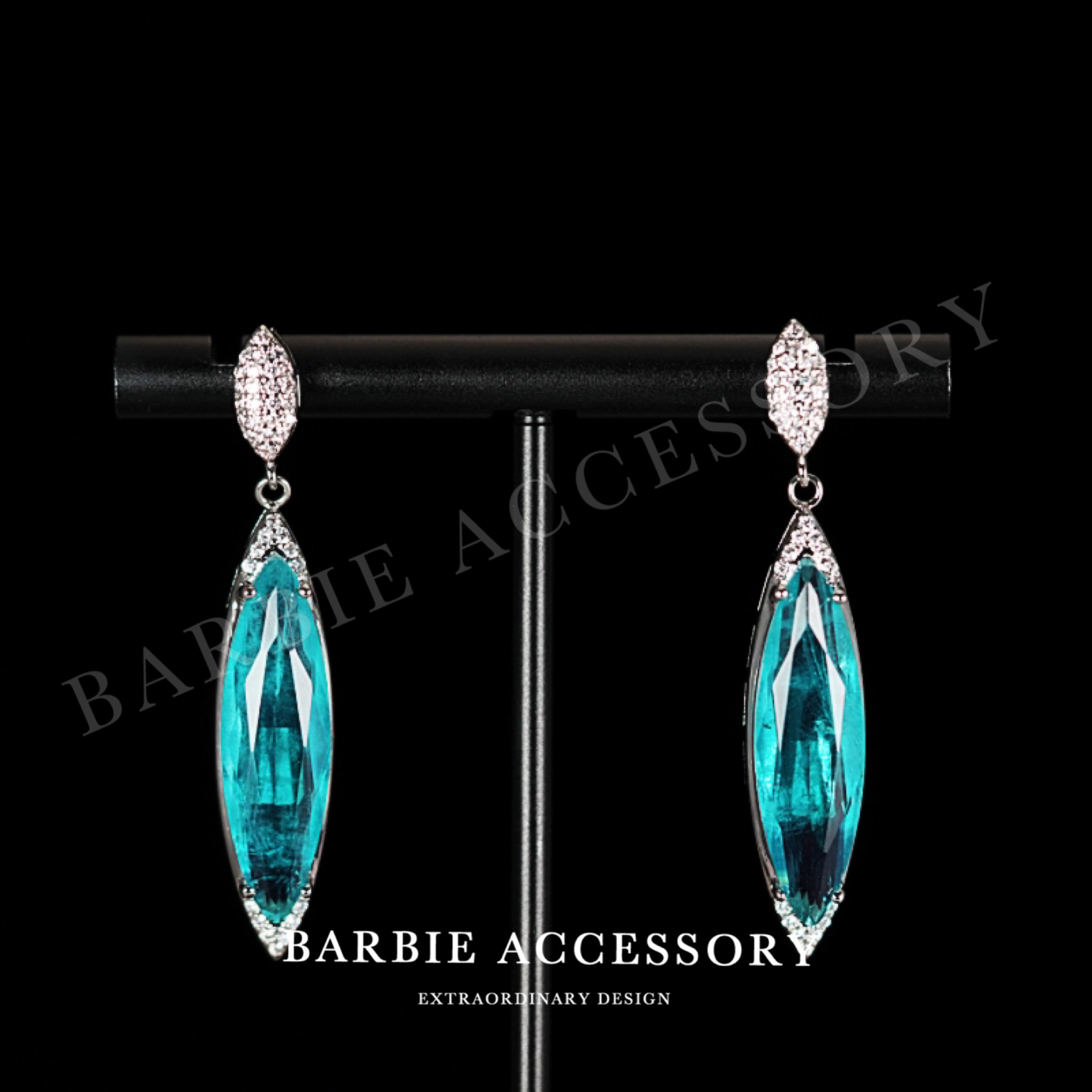 铜合金合成锆石耳饰 【清蓝之星】法式中古轻奢设计款高级感耳饰