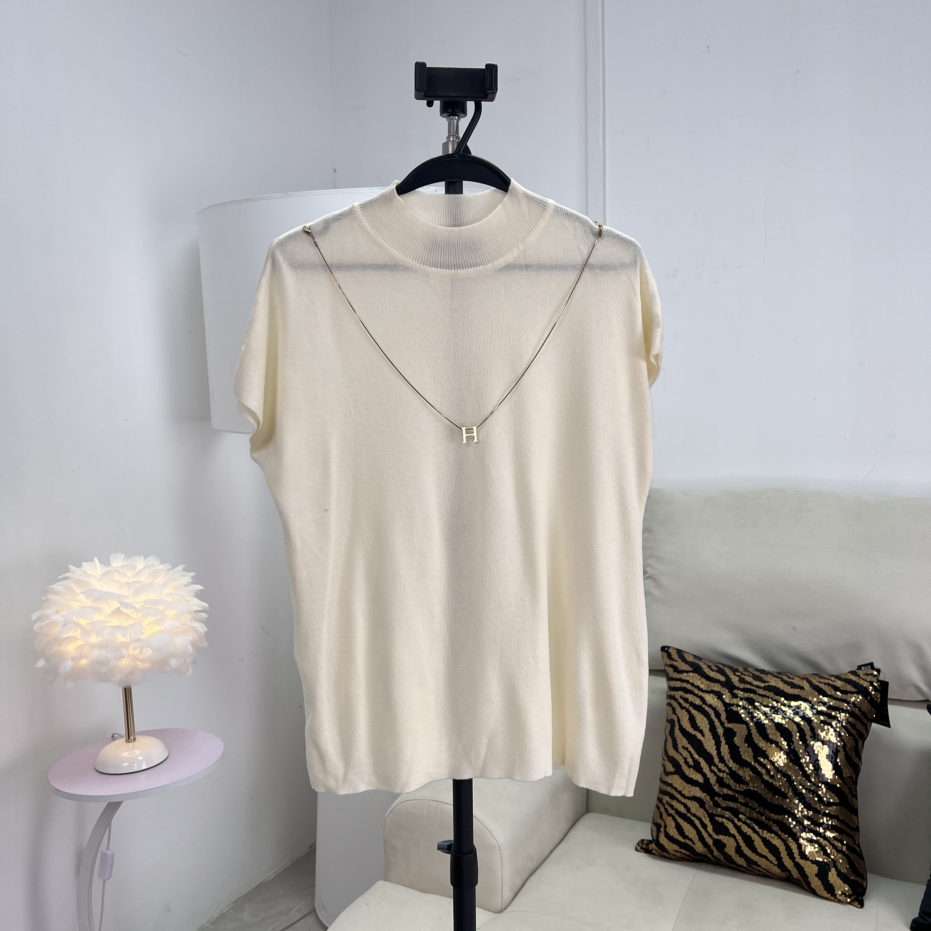 【庄喜儿Original】时尚气质百搭半高领短袖毛衣女ZXE2540