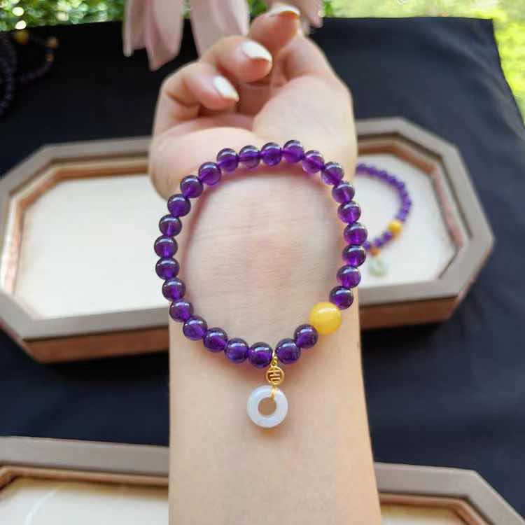 “紫烟”巴西紫水晶单圈手串6.6mm/S925银