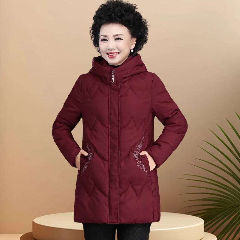 雪中飞妈妈羽绒服中长款加厚中老年人女宽松大码白鸭绒加厚保暖冬