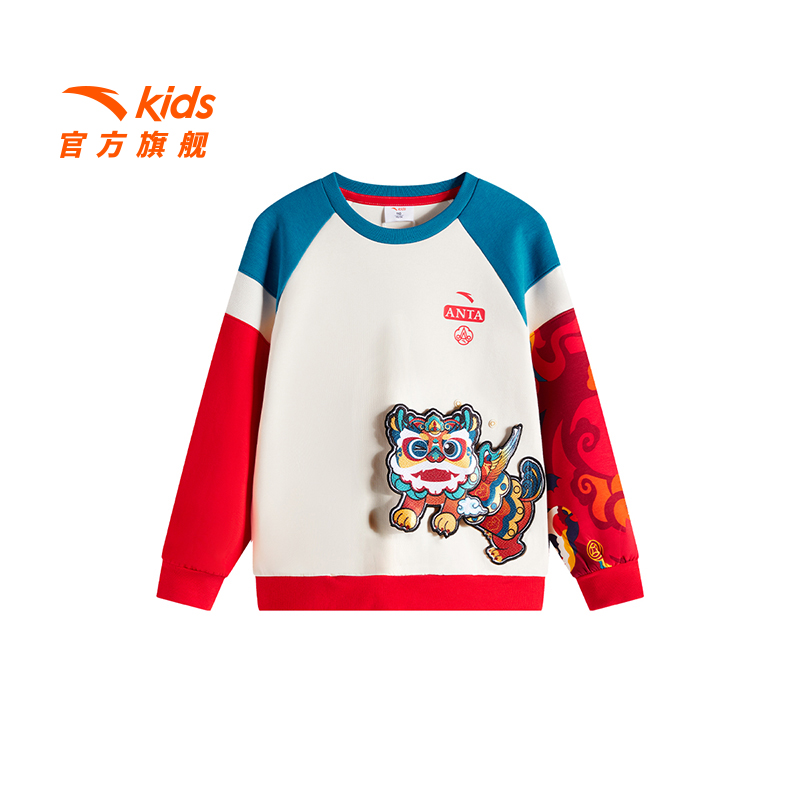 安踏儿童男小童针织套头衫2025春季新款舒适亲肤儿童新年卫衣9735