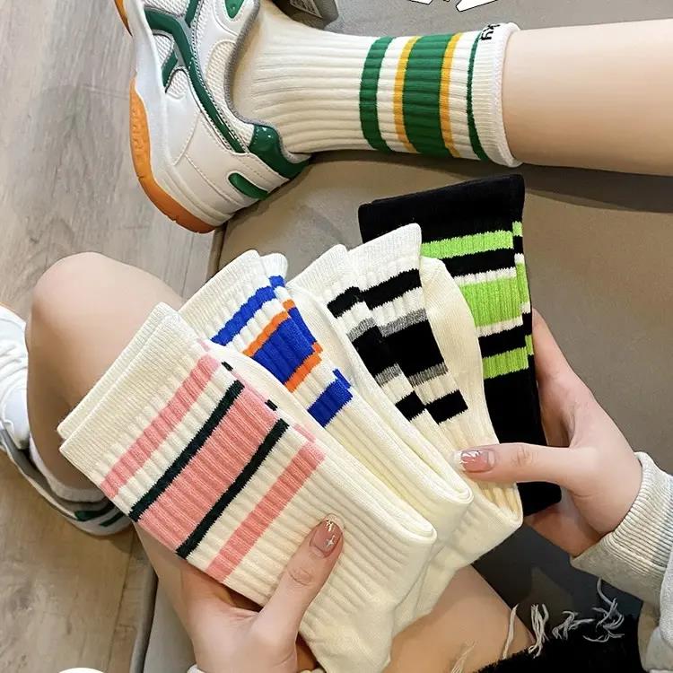 【2.9元5双】袜子女中筒袜彩色网红潮流女袜学生运动袜秋冬加厚长