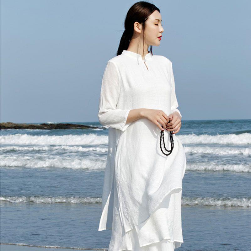新款套装中国风汉服改良版禅服女仙气棉麻禅舞服中式太极服连衣裙