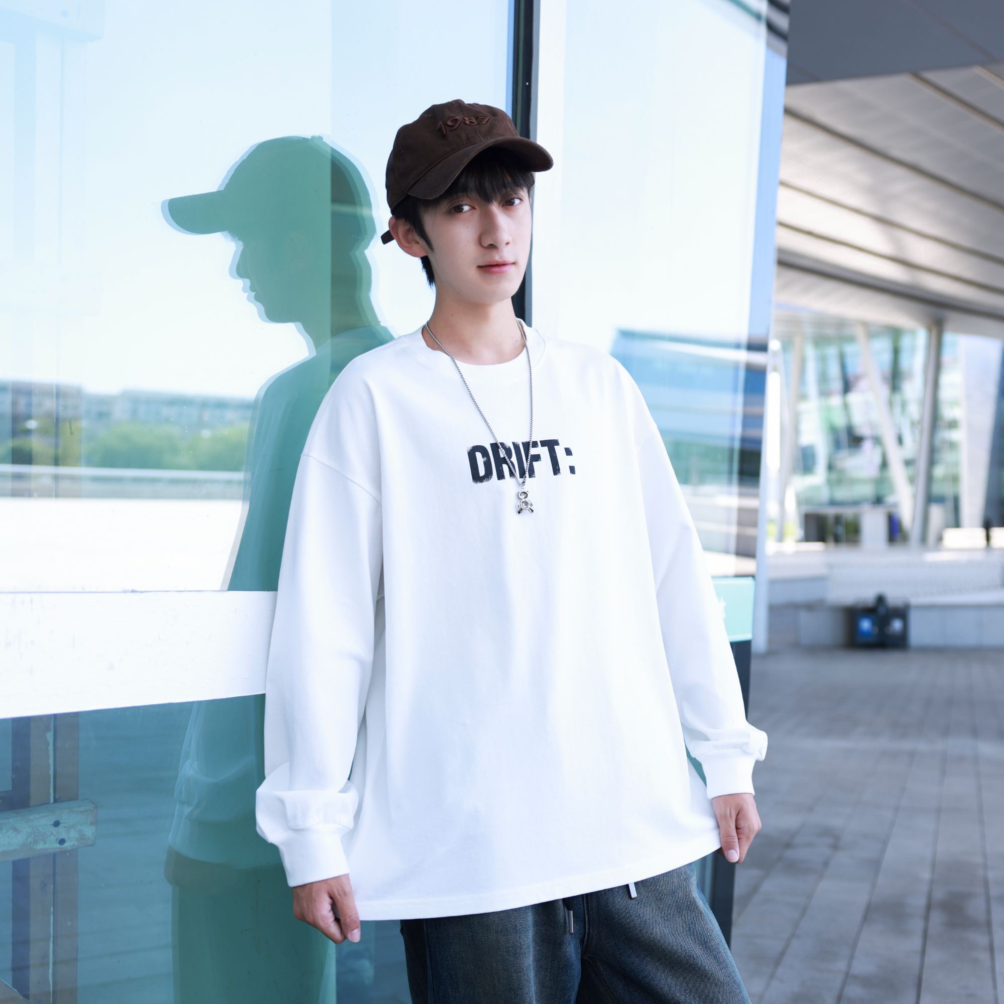 m青少年春秋DRI字母印花纯色百搭圆领宽松打底长袖T恤4J2N91741