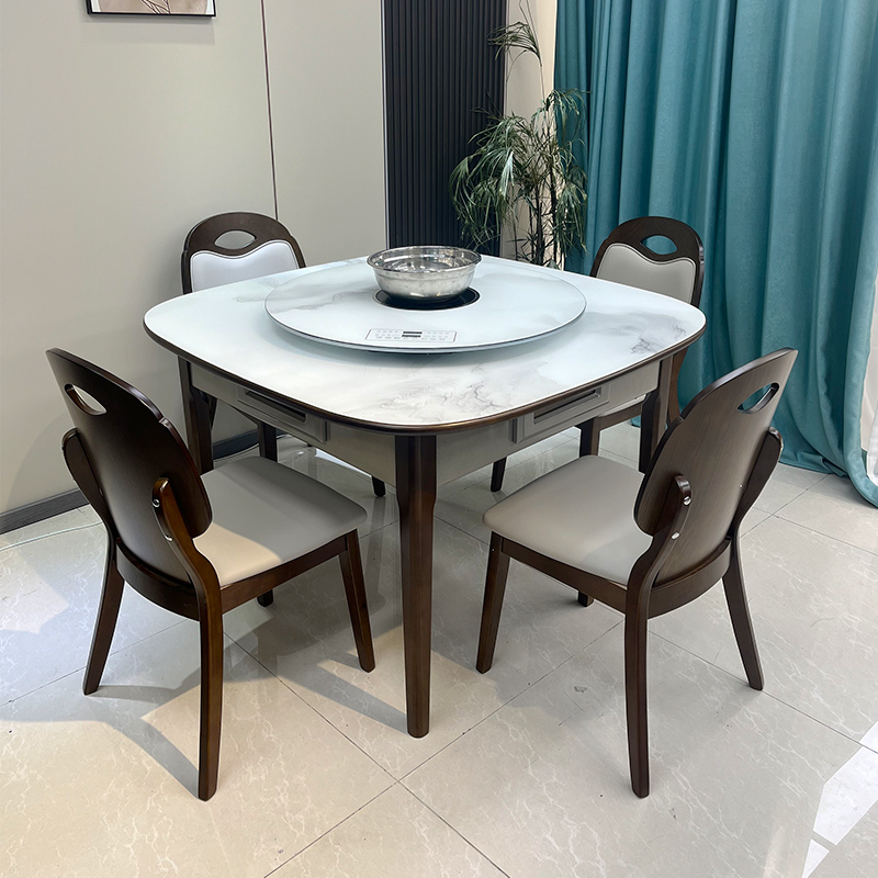 中式麻将桌餐桌两用全自动实木一体机麻多功能麻将桌电磁炉火锅桌