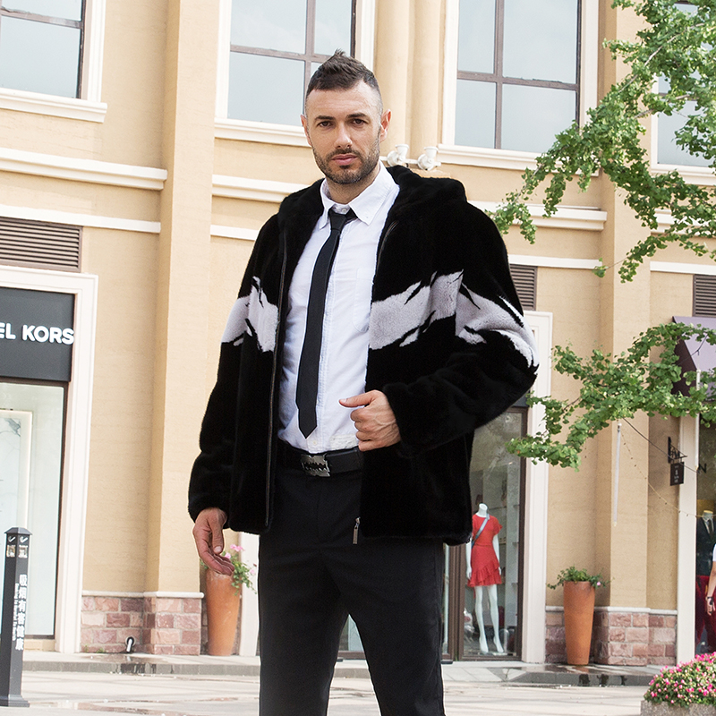 6009富贵龙宝嘉美高端貂皮至尊套色灰外套男士短款休闲时尚