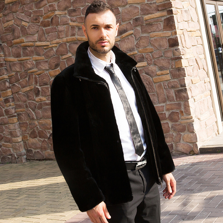 6001富贵龙至尊宝嘉美高端貂皮黑色翻立外套大衣短款时尚休闲秋冬