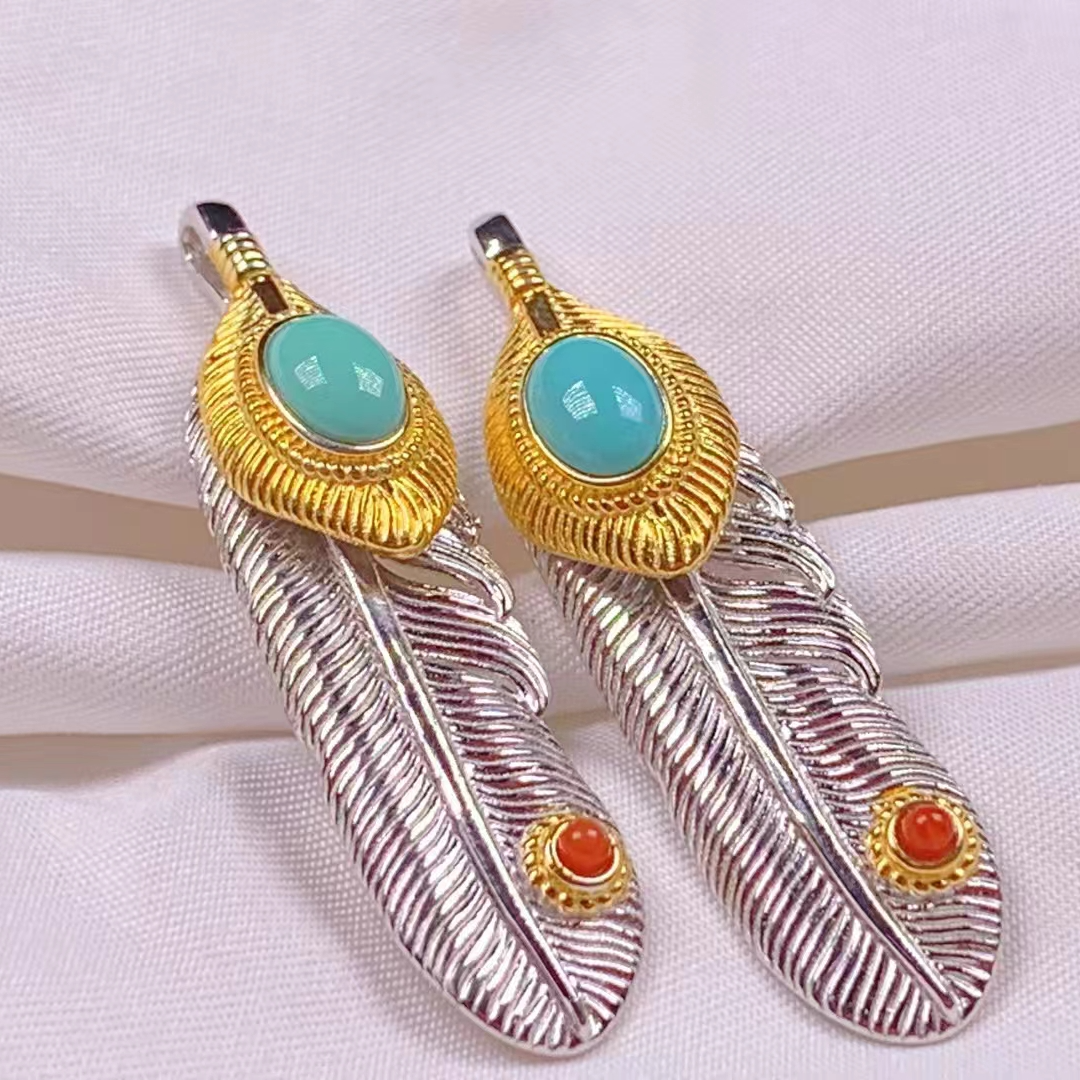 湖北天然原矿绿松石羽毛卡子42*11mm复古经典精致（多样性发货）