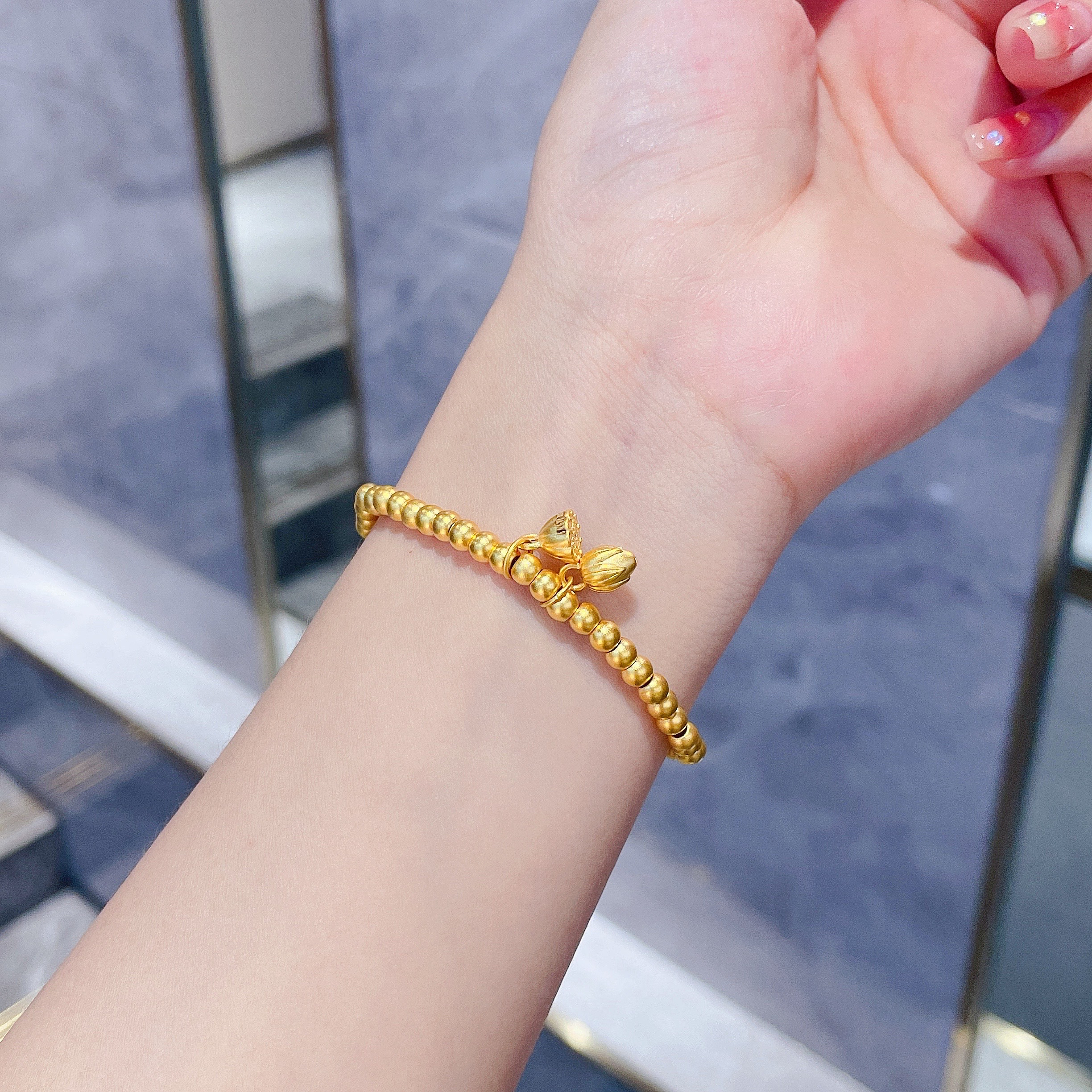 足金999 黄金首饰 卡4莲蓬手串 5D工艺