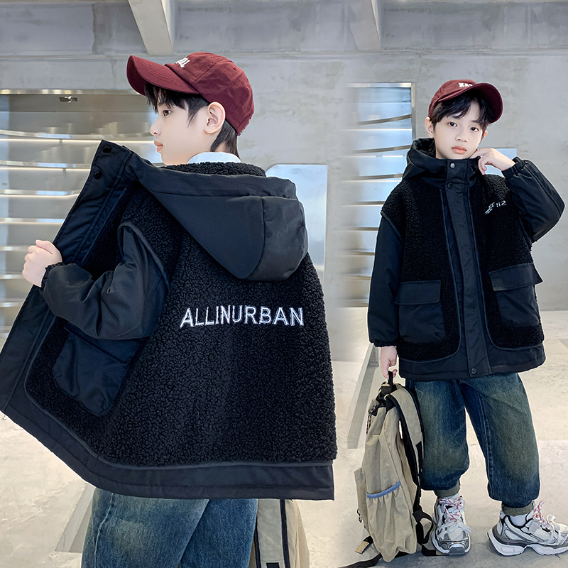 儿童装2024新款男童冬装加棉毛毛衣中大童秋冬款男孩加厚冬季外套