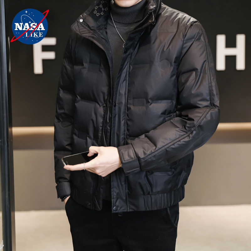 NASA潮牌立领短款羽绒服男士2023冬季新款白鸭绒加厚保暖爆款外套