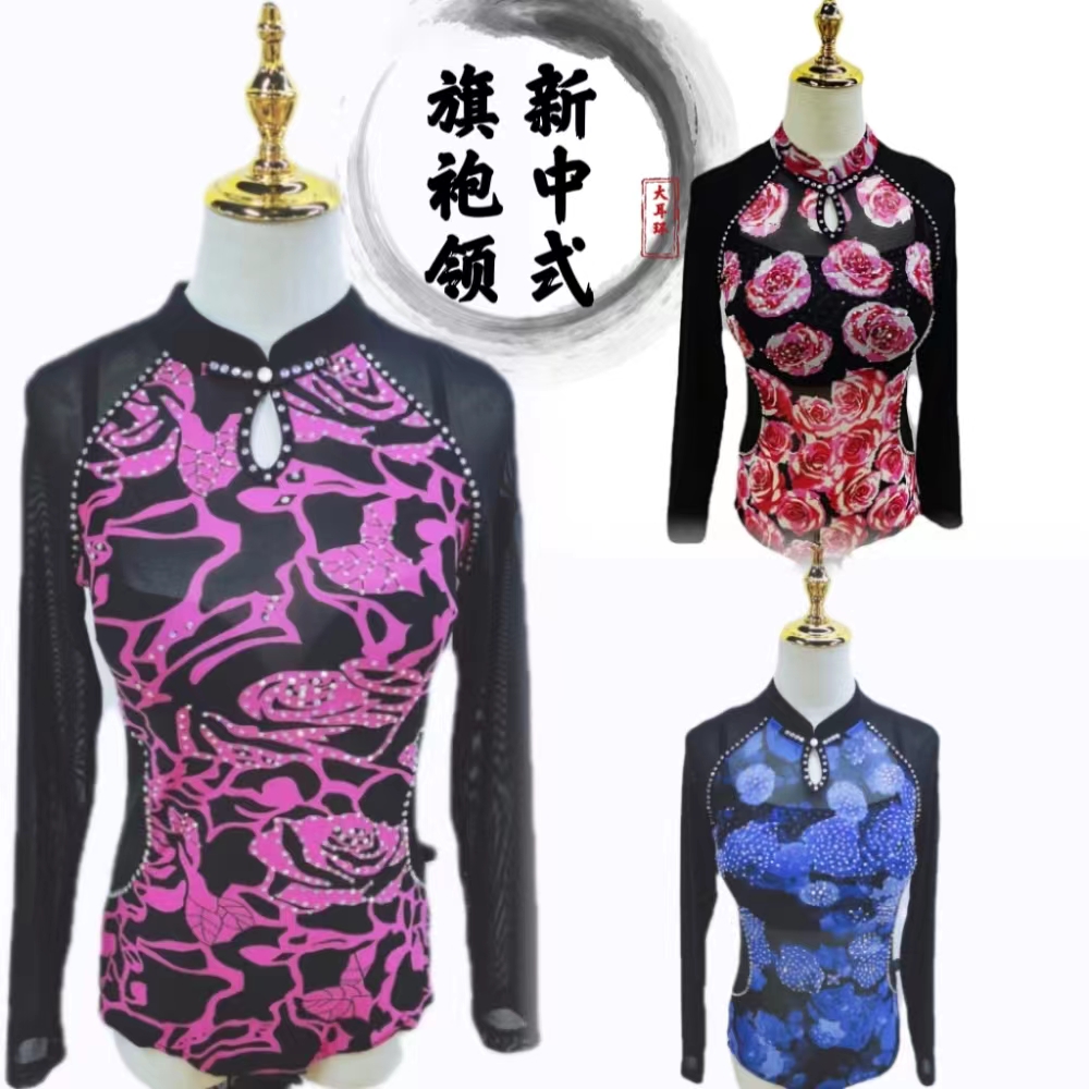 DA ER HUAN/大耳环【中式网纱旗袍领】薄款显瘦三步踩广场舞服上衣