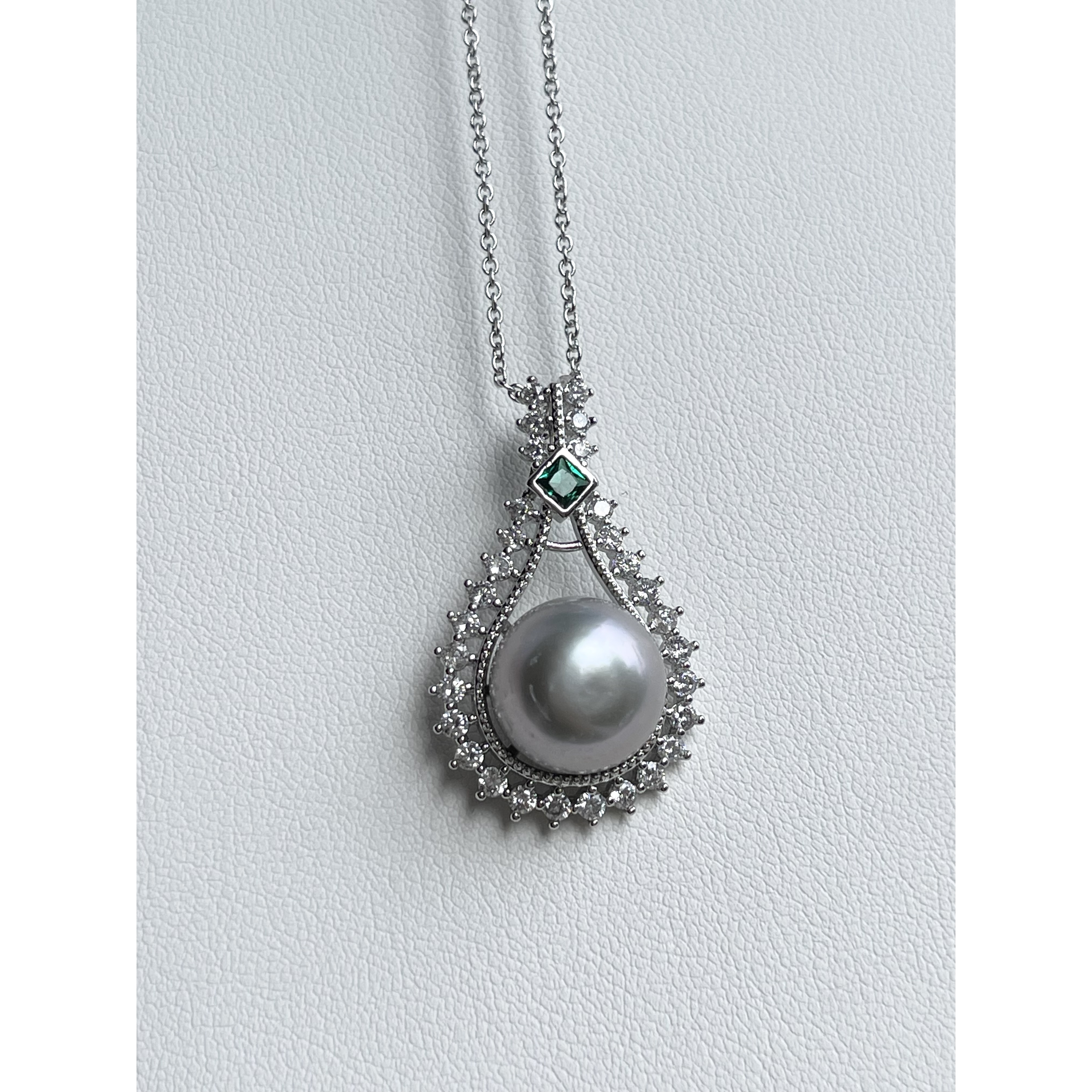 坠链均925银仿珍珠 RURI 气质百搭水滴边灰色珠珠吊坠项链 374