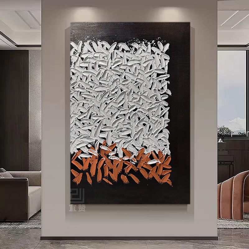 纯手绘油画【似锦】极简高级复古抽象挂画客厅沙发餐厅玄关背景挂画