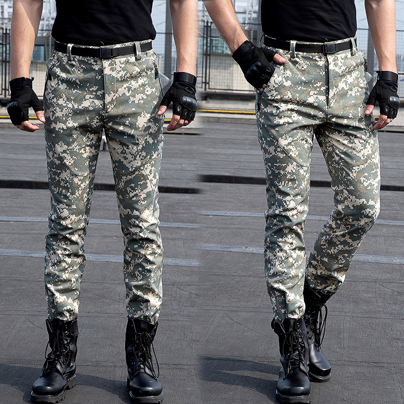户外加绒软壳裤直筒冬季休闲裤工装保暖大码男士迷彩加厚弹力秋冬