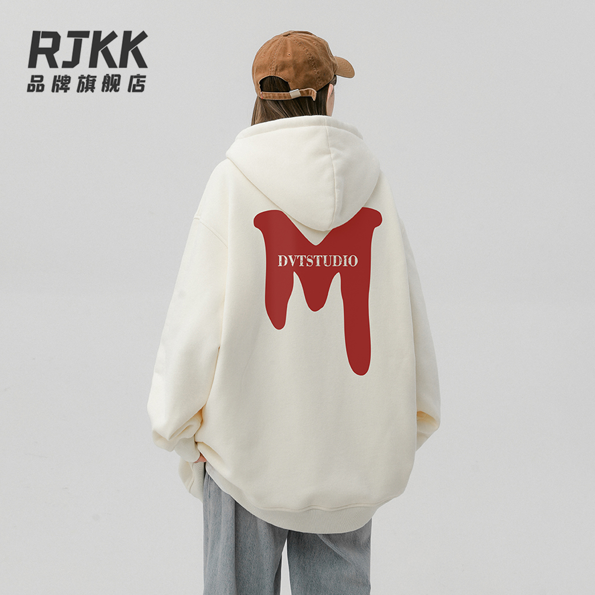 rjkk美式复古卫衣女秋季字母印花长袖学生宽松休闲设计感上衣