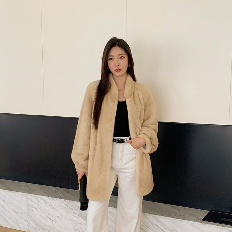 TOUCH MISS2024貂皮大衣女2024新款轻奢天鹅绒整貂皮大衣女立领