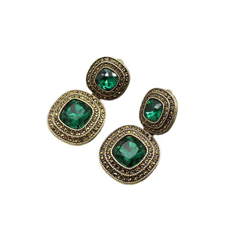 铜合金仿水晶耳饰 铜合金耳饰 欧美复古简约大气耳夹 合成锆石 