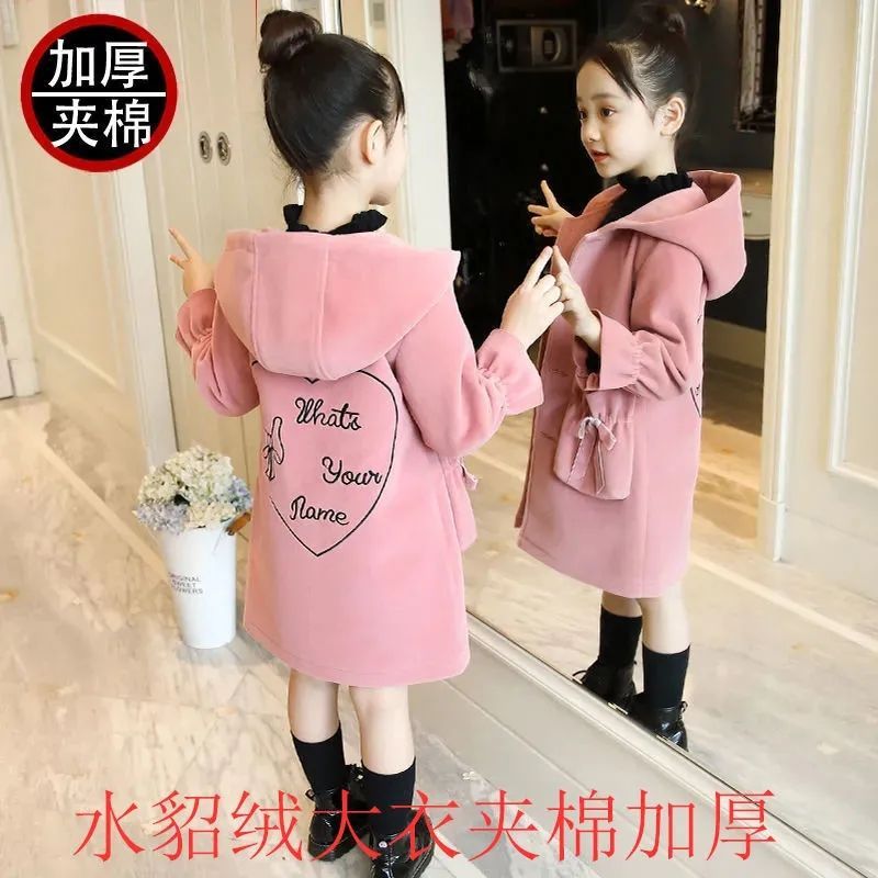 吧啦童装女童秋冬装新款水貂绒夹加厚大衣中大童韩版洋气中外贸衣