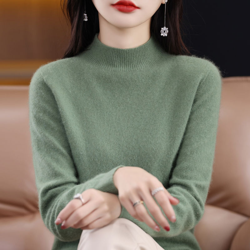 纯羊毛衫女士毛衣2023秋装新款半高领内搭羊绒上衣针织打底衫轻奢