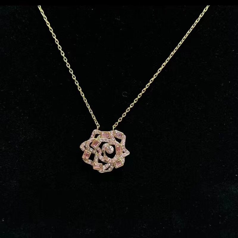 合金项链 季阿玛施新颖山茶花项链灵动轻奢时尚带钻锁骨链饰品女