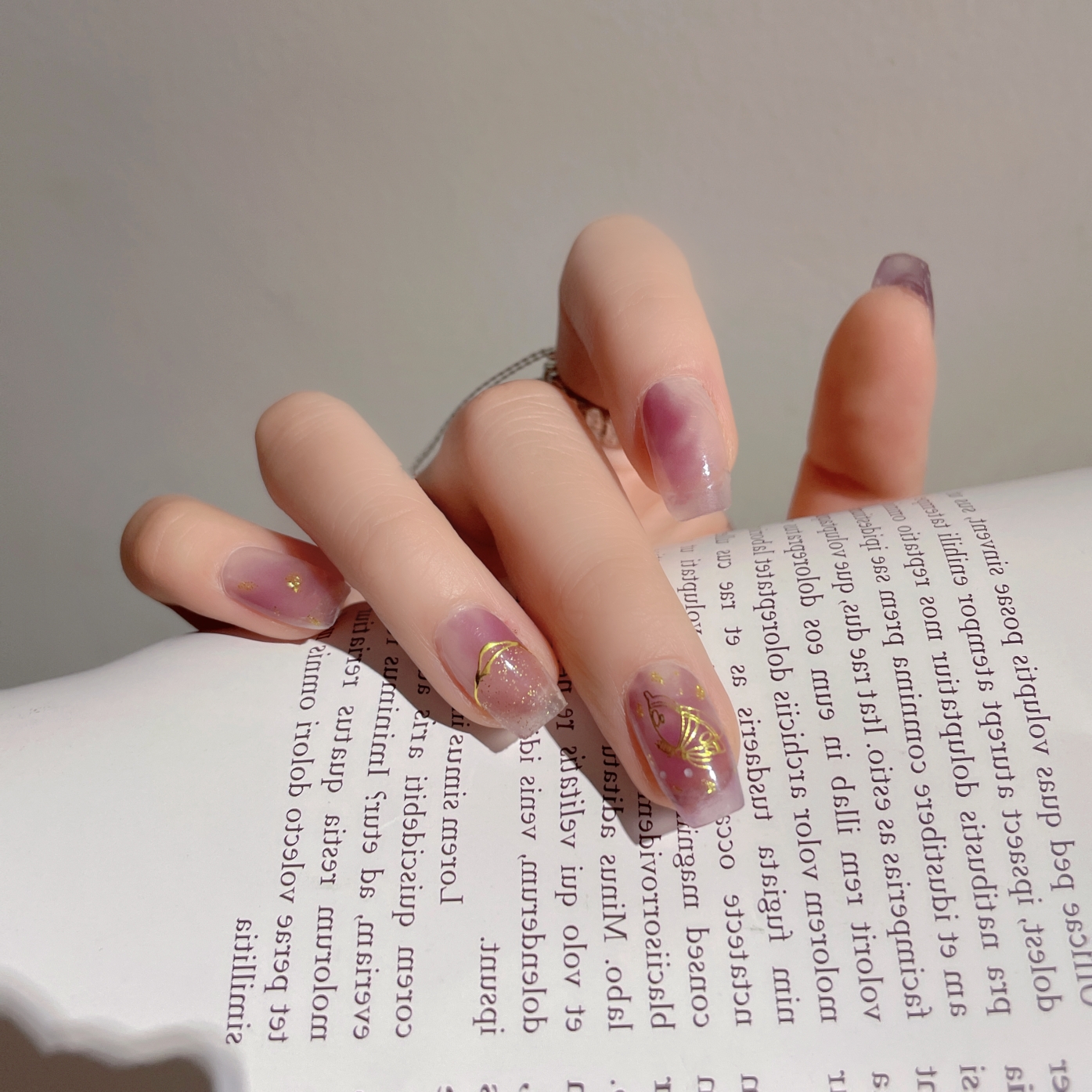 [晕染紫蝴蝶096]懒人防水凝胶美甲贴22指双头（贴2-4双手）