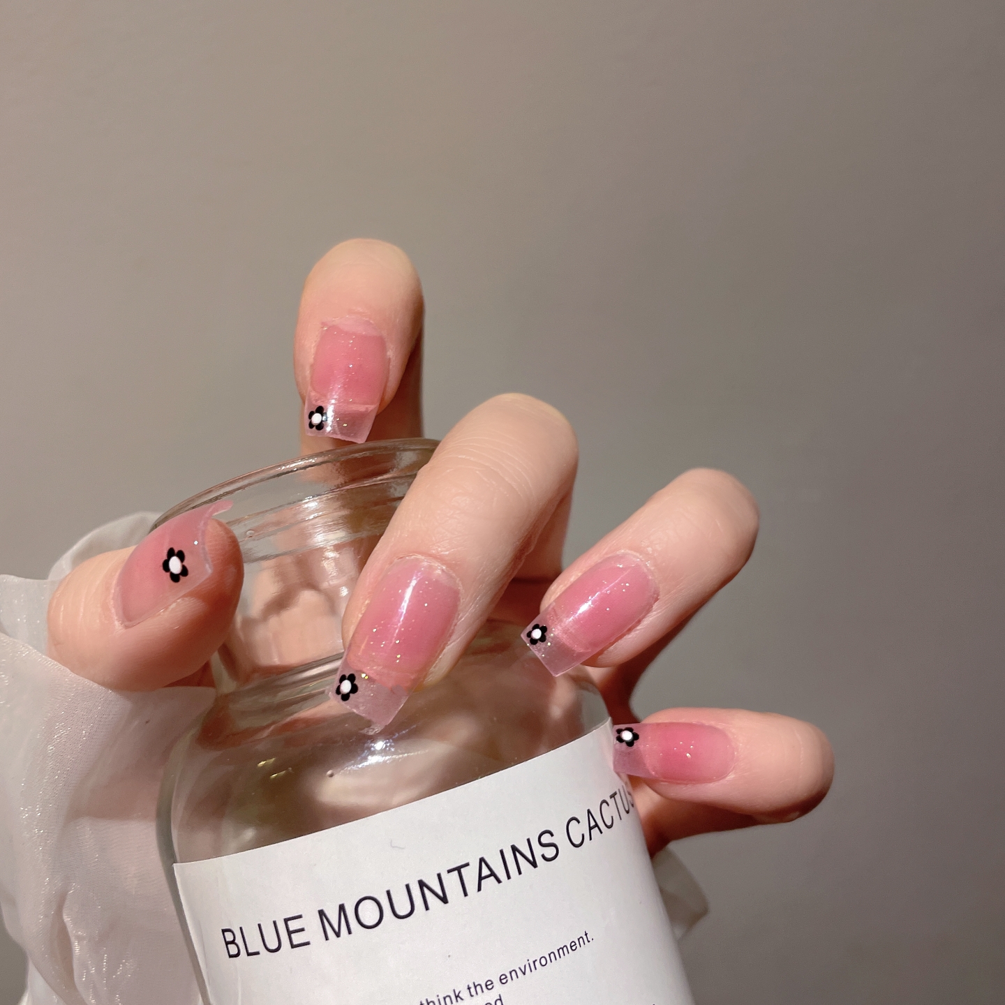 [621]不带钻懒人重复防水美甲贴粉色小花耐磨免烤灯免打磨