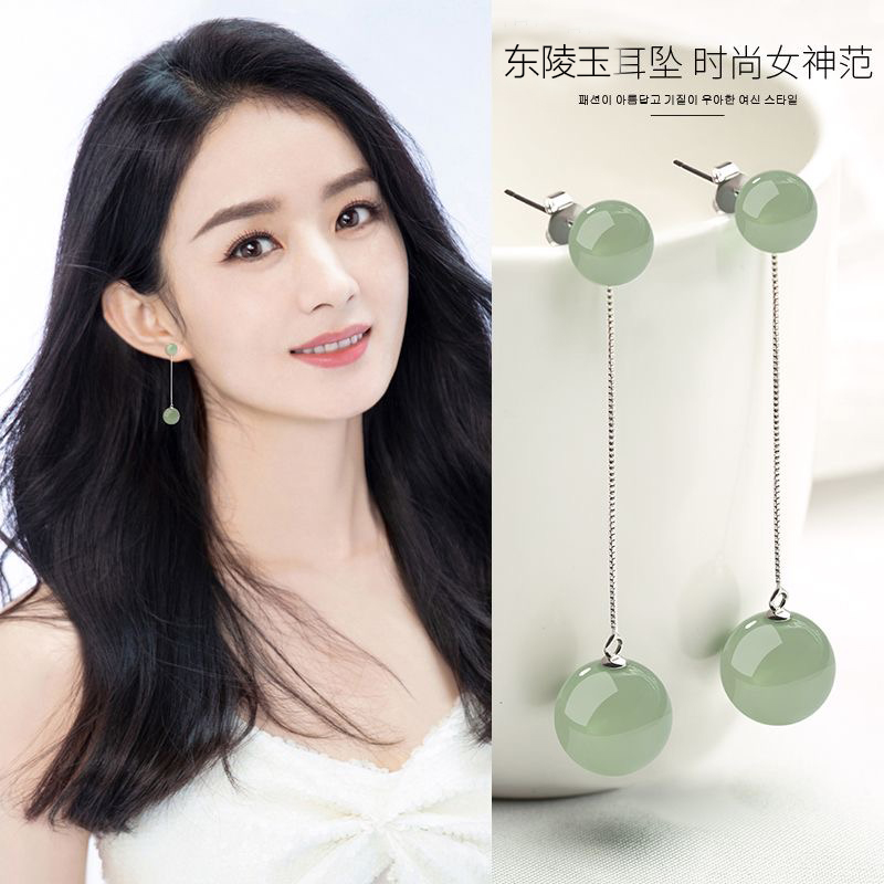 925纯银东陵玉古风流苏耳环2025新款爆款方圆脸耳饰女高级感耳坠