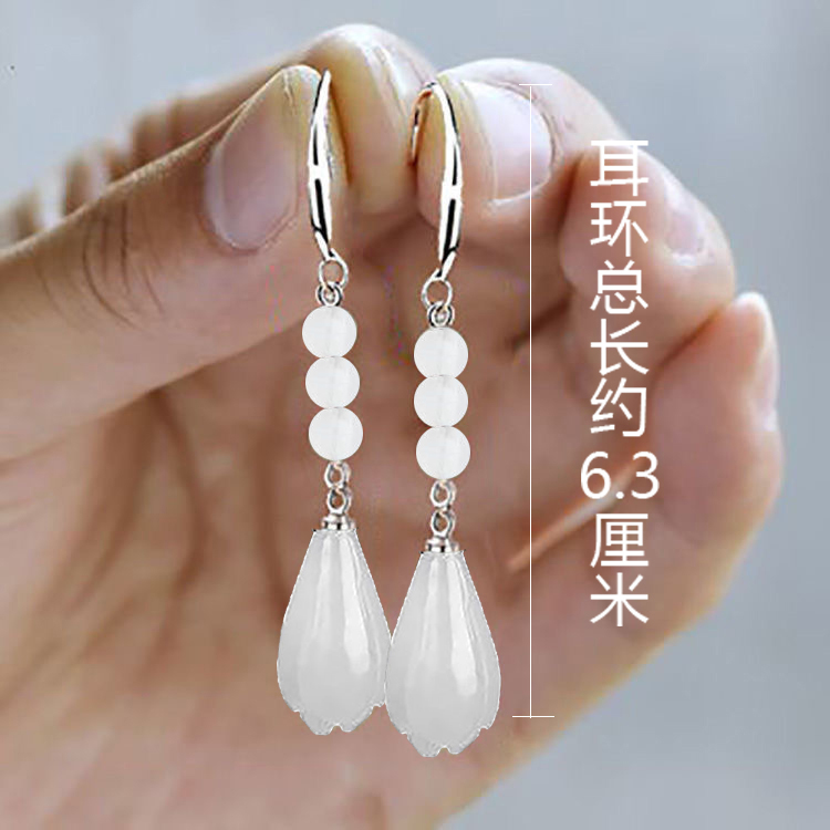 925银耳饰 专柜宫廷风古代925纯银耳环女气质百搭长款玉兰花耳坠
