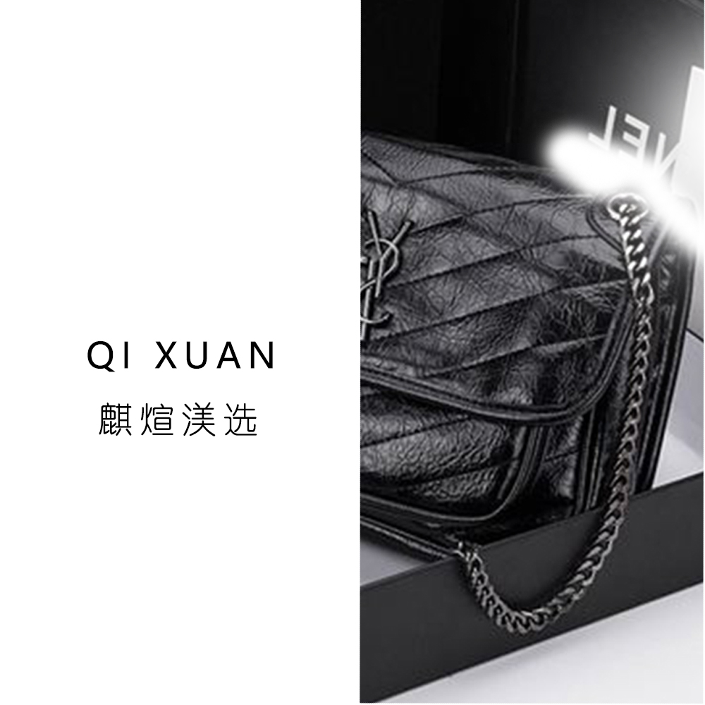 油蜡皮单肩链条时尚2023新款大容量女士百搭小众褶皱ins潮流