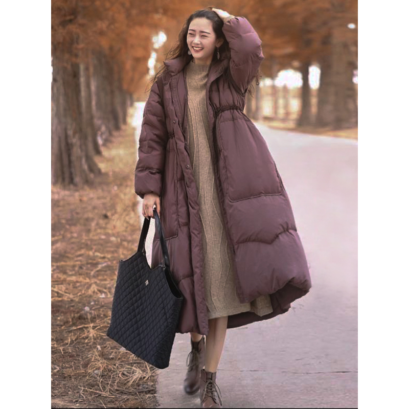 艺在冬季新款90白鸭绒羽绒服女中长款加厚保暖过膝连帽外套YD262 