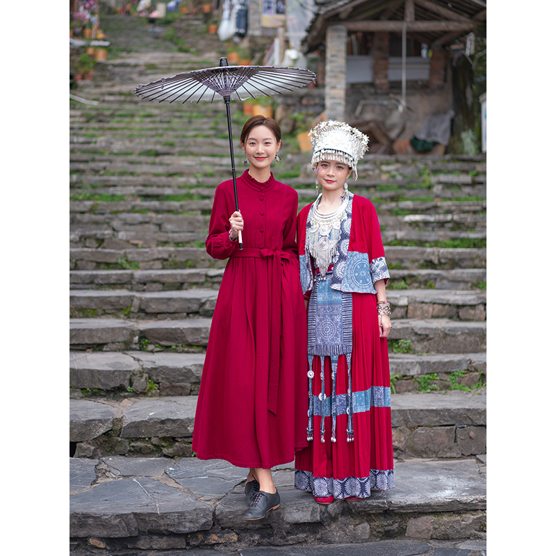 艺在原创美丽诺羊毛连衣裙2023秋款复古文艺显瘦气质长裙子YQ198